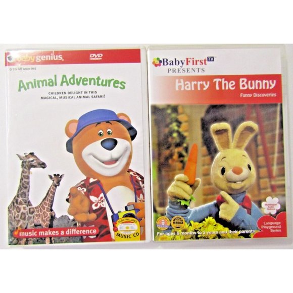 BabyFirst Harry the Bunny & Baby Genius Animal Adventures DVD's With Music CD - Picture 1 of 6